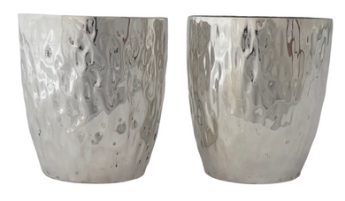 Victorian Pair of Silver Plated Hammered Beakers. Hukin & Heath circa 1890.