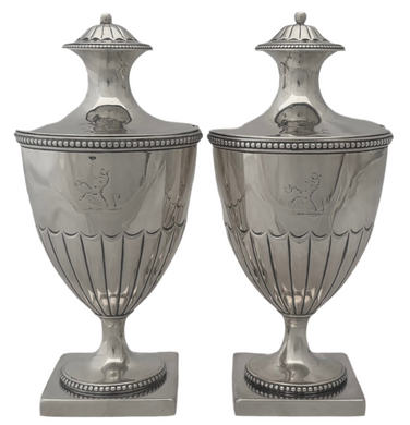 George III Pair of Silver Sugar Vases. London 1785 Abraham Peterson & Peter Podio. 12.6 troy ounces.