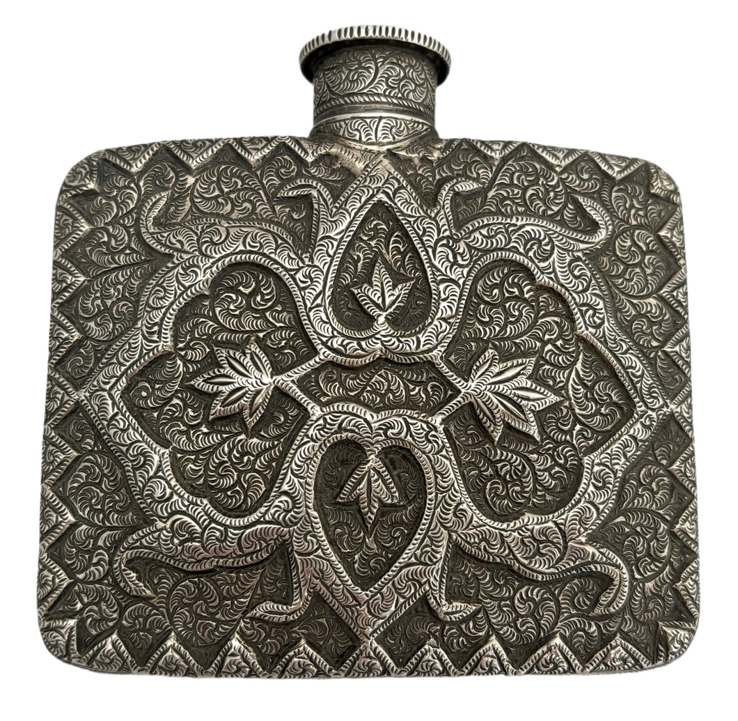 Anglo Indian Silver Hip Flask, Kashmir circa 1880. 4.5 troy ounces.