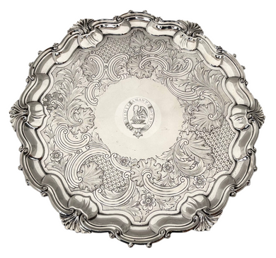 Georgian Old Sheffield Plate Salver, Crested for Reid. Blagden, Hodgson & Co., Sheffield, Circa 1820.