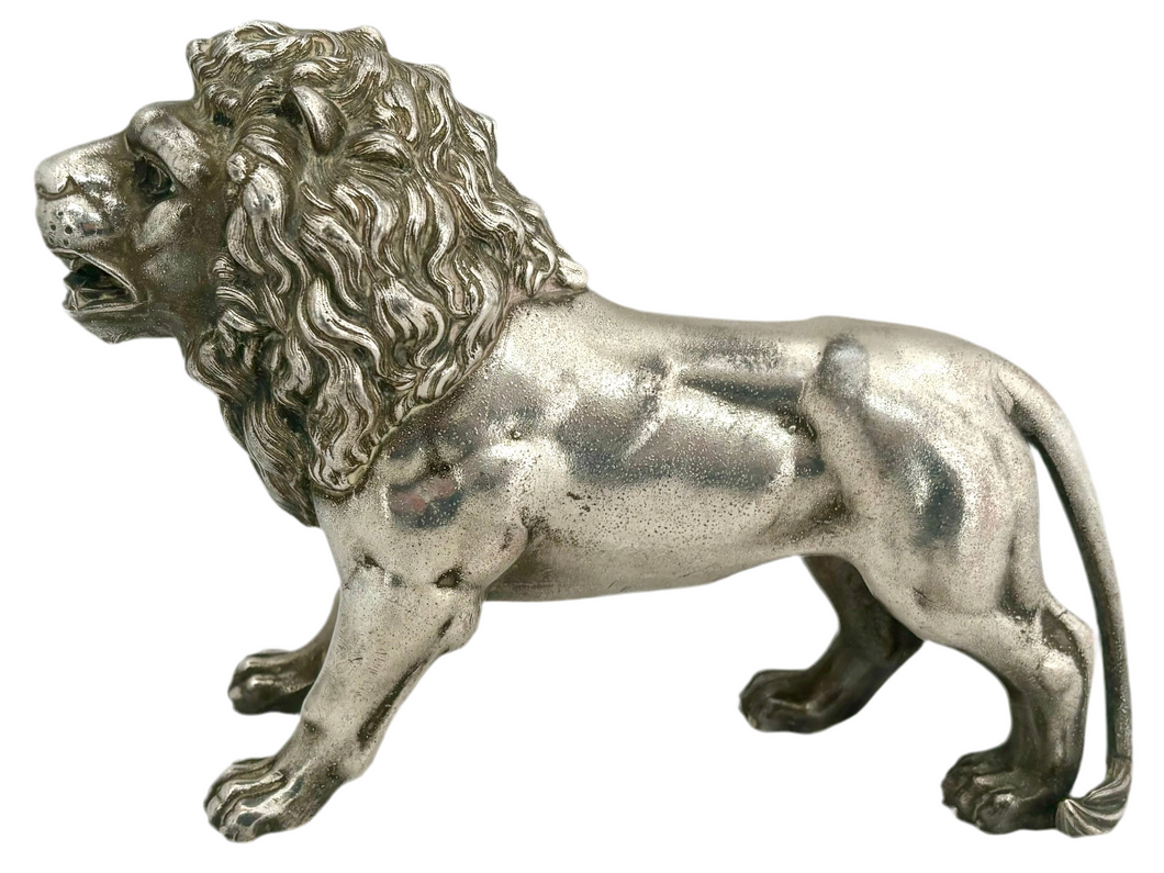 Finely Cast Silver Plated Standing Lion.