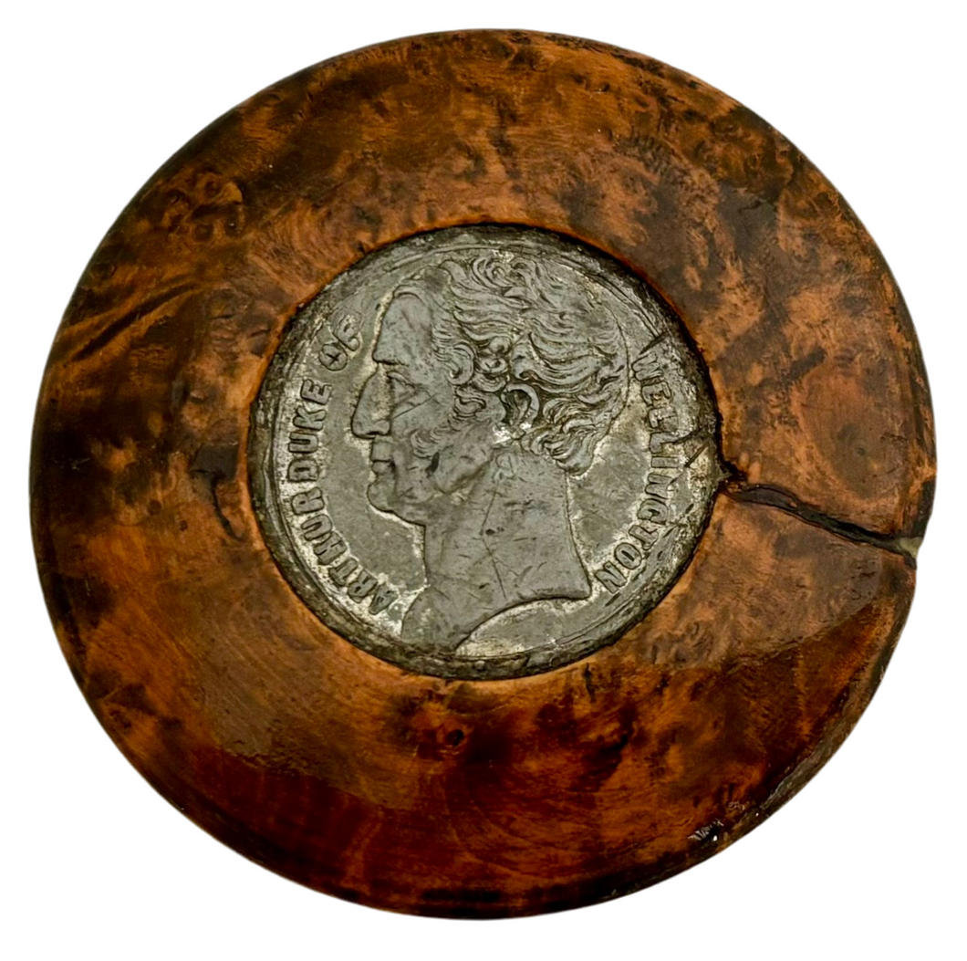 Duke of Wellington Portrait Profile Burr Wood & Horn Snuff Box, circa 1850.