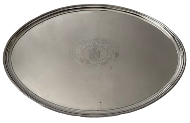 Georgian, George III, Large Old Sheffield Plate Armorial Salver, circa 1790. Arms of Cooper & Lambard.
