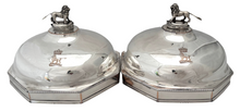 George III Pair of Octagonal Old Sheffield Plate Dish Covers with Silver Lion & Coronet Finials & Crests for Earls Talbot / Shrewsbury.