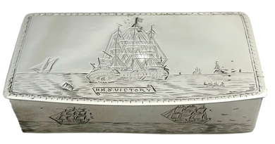 HMS Victory, George V Silver Snuff Box. London 1928 Pairpoint Brothers. 2.6 troy ounces.