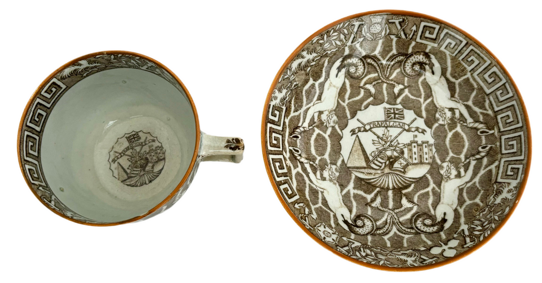 George III Battle of Trafalgar Pearlware Teacup & Saucer, circa 1805.