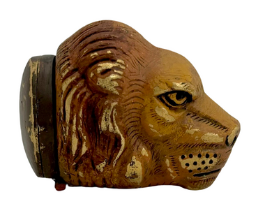 Victorian Cold Painted Brass Lion Head Snuff Box.