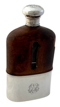Victorian Silver and Leather Glass Hip Flask. London 1886 Moritz Wolfsky.