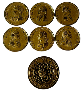 ‘Naval Victories’, An Early 19th Century Cased Set of Gilt Bronze Medalets.