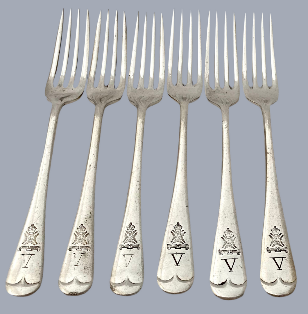 5th Battalion Sherwood Foresters, Nottinghamshire & Derby Regiment, Silver Plated Table Forks.