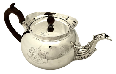 Admiral Adam Duncan, 1st Viscount Duncan, George III Silver Teapot. Edinburgh 1802 John McDonald. 22.7 troy ounces.
