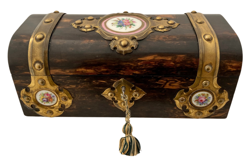 Victorian Coromandel Box with Porcelain Lozenges. T.A. Simpson, Regent St, London.