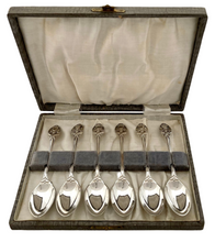 Cased Set of Six Silver Plated Art Nouveau Teaspoons.