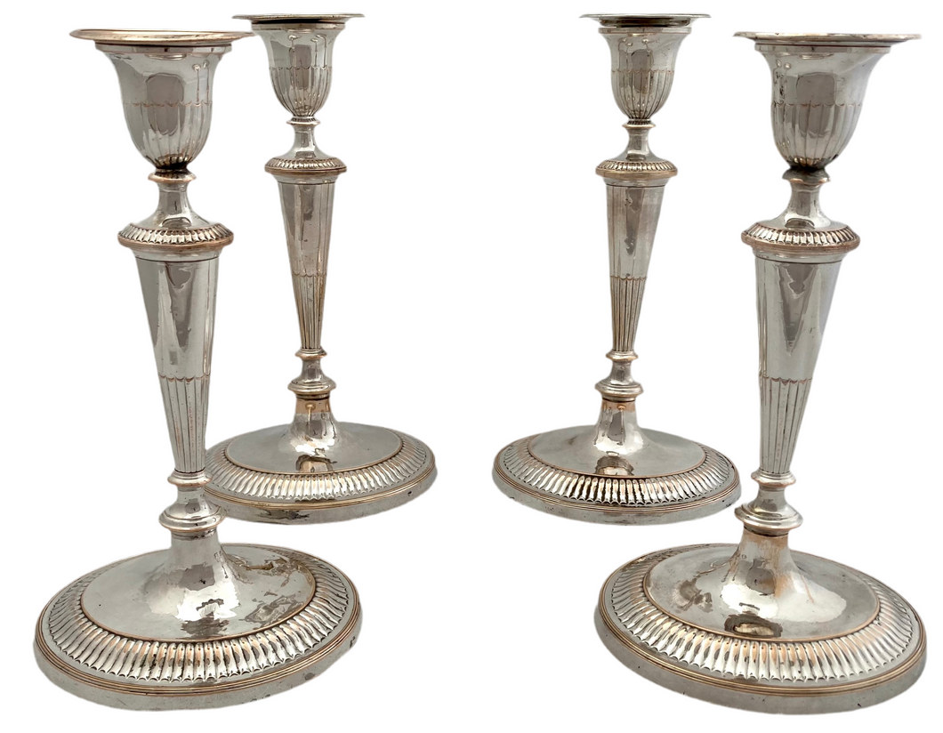 Georgian, George III, Set of Four Old Sheffield Plate Candlesticks, circa 1800.