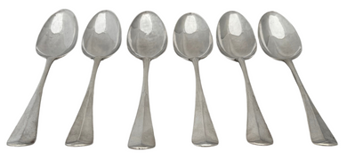 Six George II Hanoverian Pattern Silver Tablespoons. London 1733 Richard Gosling. 12.1 troy ounces.