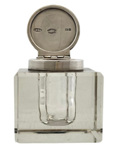 Edwardian Silver & Cut Glass Inkwell. London 1904 Charles & George Asprey.