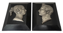 Queen Victoria and Prince Albert, a Pair of 19th Century Silvered Metal Portrait Profile Busts.