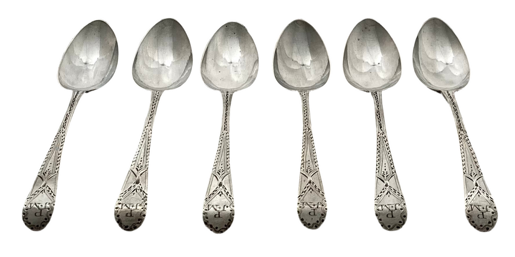 Georgian, George III, Six Silver Teaspoons. London 1795 Stephen Adams II. 2.5 troy ounces.