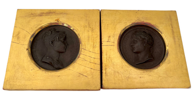 Napoleon Emp Et Roi & Marie Louise Imperatrice Bronze Portrait Profile Medallions, After Andrieu.