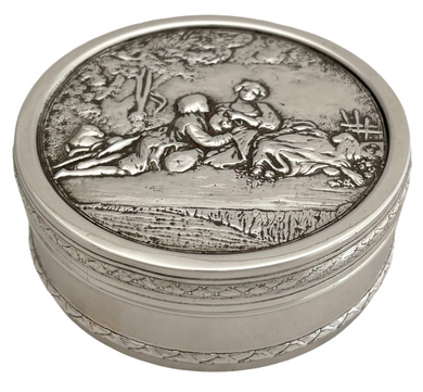 Early 20th Century French Silver Plated Figural Relief Box.