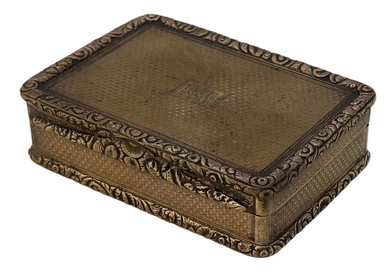 Gilt Metal Table Snuff Box with Engine Turned Detail, circa 1840.