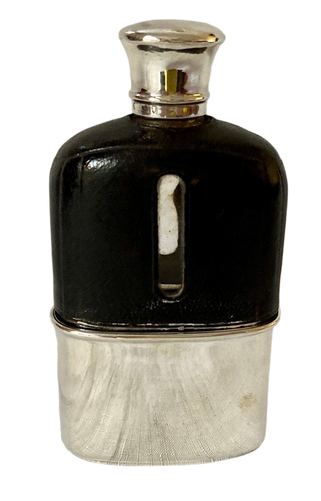 Victorian Silver, Leather & Glass Hip Flask. London 1876 Charles Asprey & Charles Asprey Junior.