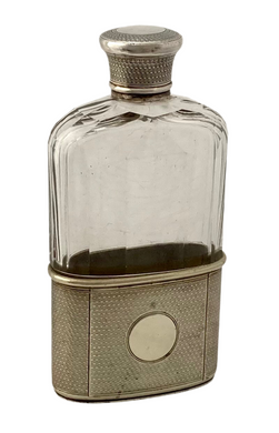 Edwardian Silver Plate & Faceted Glass Hip Flask. Asprey of London, circa 1910.