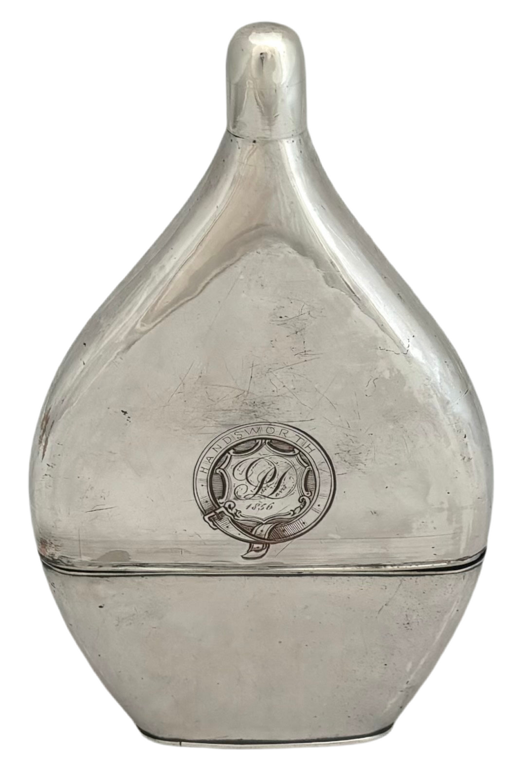 Early 19th Century Continental Fused Plate Flat Ovoid Spirit Flask.