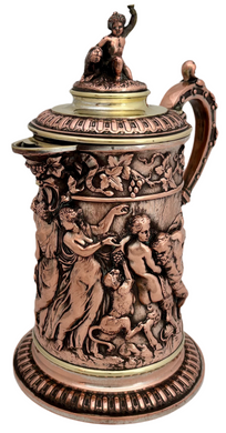 Victorian Neoclassical Bacchanalian Electrotype Copper & Brass Beer Jug, circa 1870.