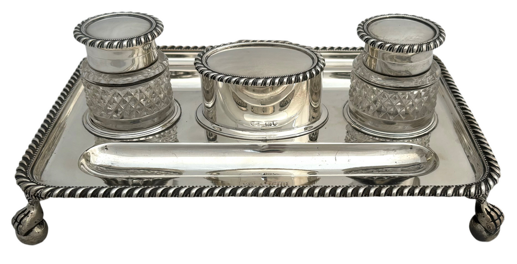 Edwardian Silver Inkstand. London 1908 Charles Asprey & George Asprey. 21.5 troy ounces.