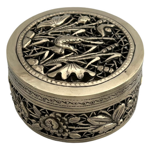 Naturalistic White Metal Pierced Box & Cover.