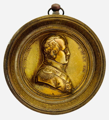 Napoleon Bonaparte Emperor & King, Gilt Metal Portrait Profile Roundel. After Maire, circa 1820.