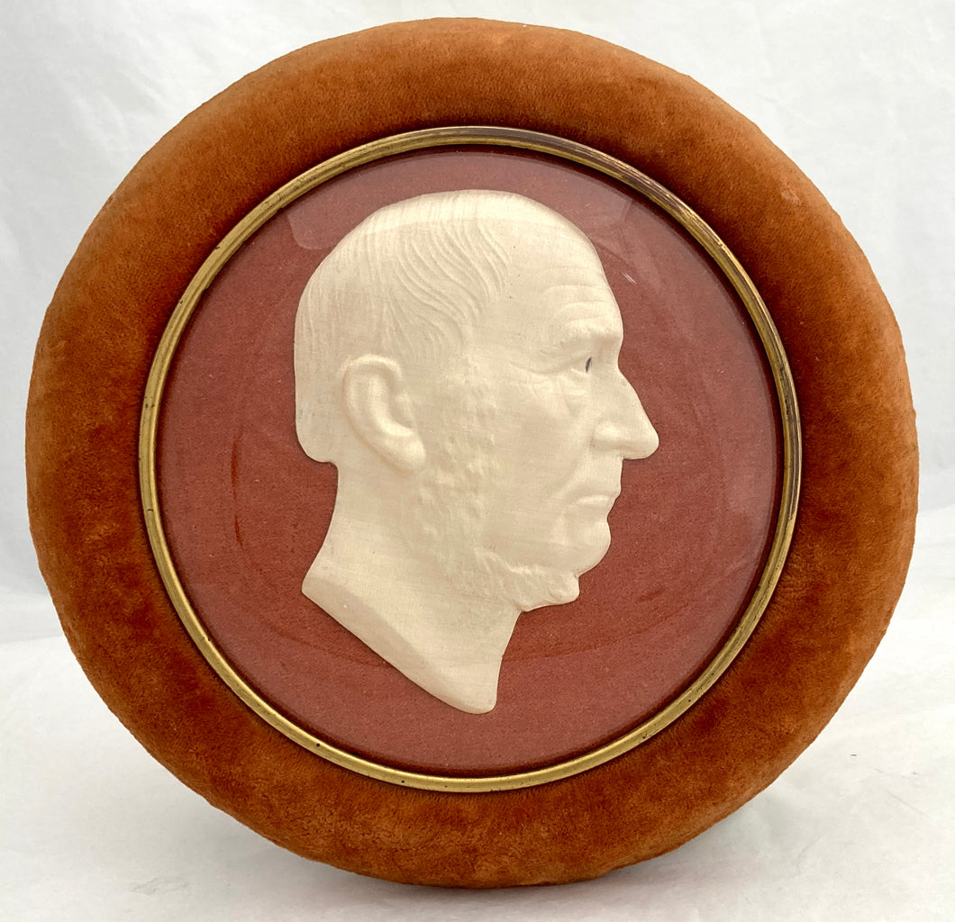 Victorian Framed & Glazed Silk Relief Plaque of British Prime Minister William Gladstone.