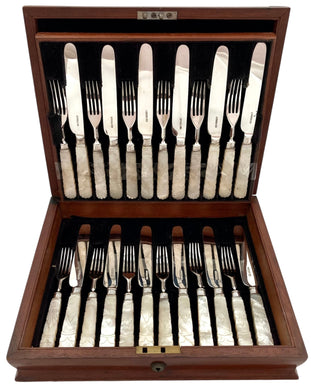 William IV Silver & Mother of Pearl Dessert Knives & Forks for Twelve. Sheffield 1831/32 Aaron Hadfield.