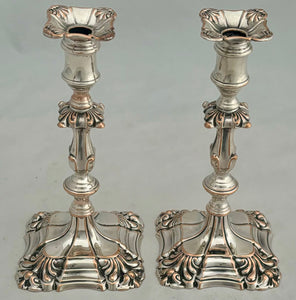 Early Victorian Pair of Silver Plate on Copper Tapersticks, circa 1850.