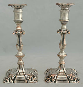 Early Victorian Pair of Silver Plate on Copper Tapersticks, circa 1850.