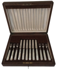 George VI, Silver & Mother of Pearl Dessert Knives & Forks for Six. Sheffield 1939 R F Mosley & Co.