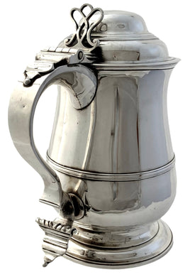 George III Silver Lidded Quart Tankard. London 1770 John Delmester. 30 troy ounces.