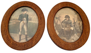 Napoleon Bonaparte, Pair of Oval Boxwood Strung Mahogany Framed Engravings. After Isabey & Philippoteaux.