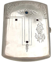 Austrian Jugendstil Silver Cigarette Case with Cabochon Sapphire & Inset Highlights. 3.5 troy ounces.
