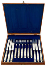 George III Cased Silver and Mother of Pearl Fruit Knives & Forks for Six, circa 1810.