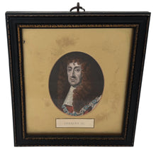 Charles II Hand Coloured Portrait Engraving.