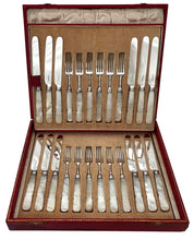 George IV Silver and Carved Mother of Pearl Dessert Knives & Forks for Twelve. Sheffield 1824 - 29, Aaron Hadfield.