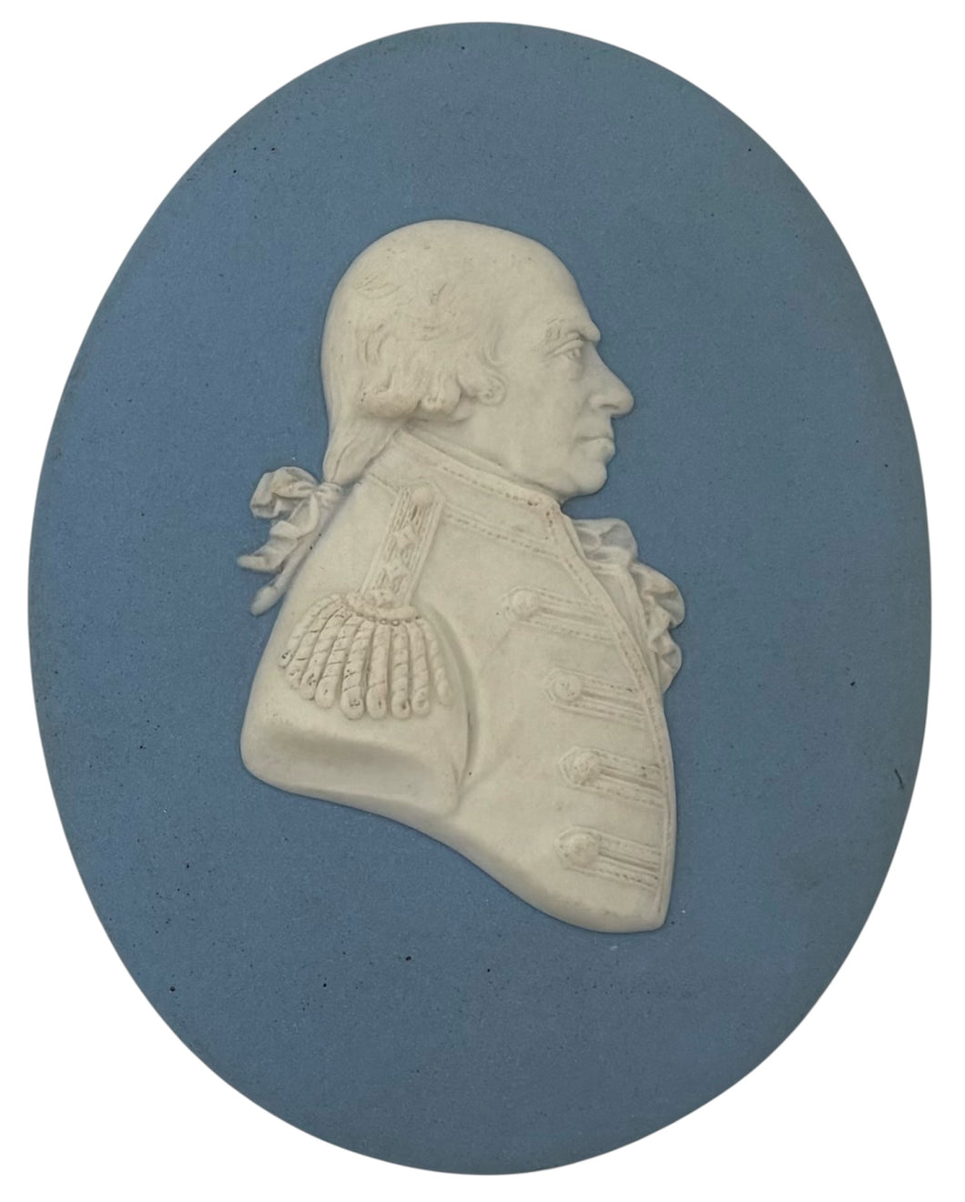 Admiral Lord Richard Howe, 1st Earl Howe, Wedgwood Blue Jasperware Portrait Profile Medallion.