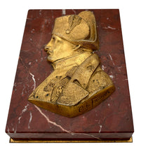 Napoleon Bonaparte Gilt Metal & Red Marble Portrait Profile Desk Weight. After François-Charles de Franoz.