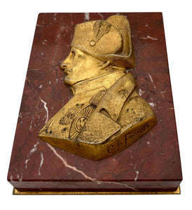 Napoleon Bonaparte Gilt Metal & Red Marble Portrait Profile Desk Weight. After François-Charles de Franoz.