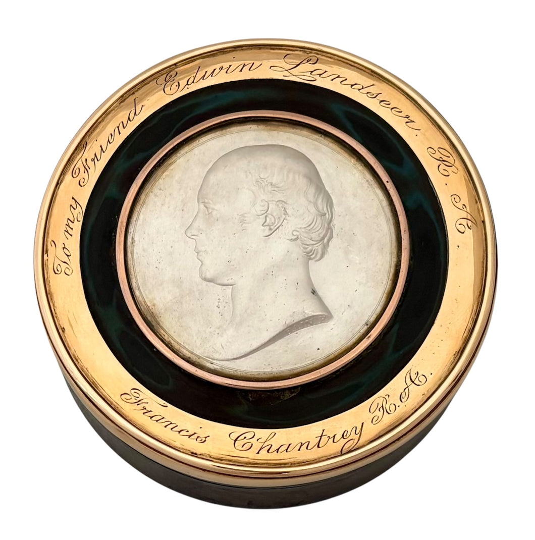 Sir Francis Chantrey RA & Sir Edwin Landseer RA Gold Mounted Portrait Snuff Box. After William Bain.