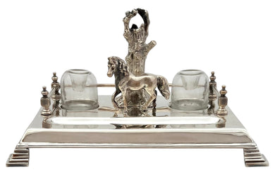 Early 20th Century Silver Plated Inkstand of Equine & Naturalistic Interest.