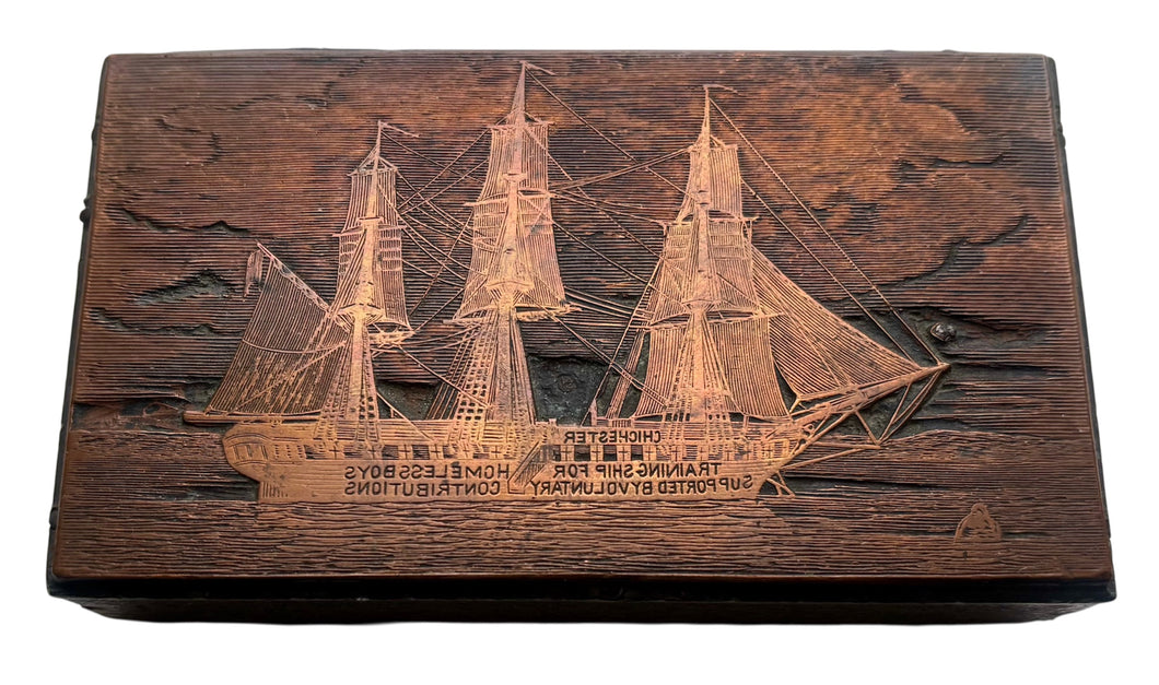 HMS Chichester 19th Century Copper on Wood Printing Block.
