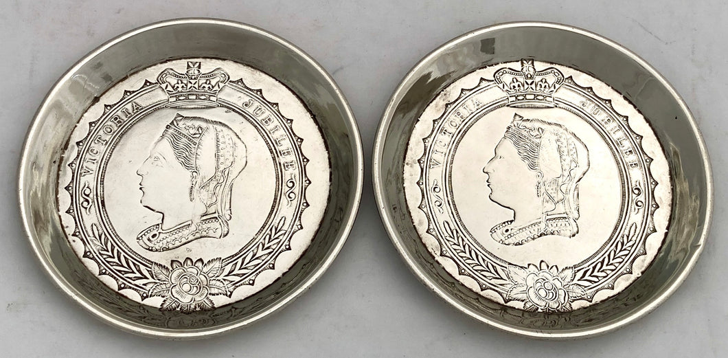 Queen Victoria Diamond Jubilee Pair of Silver Plated Pin Dishes.